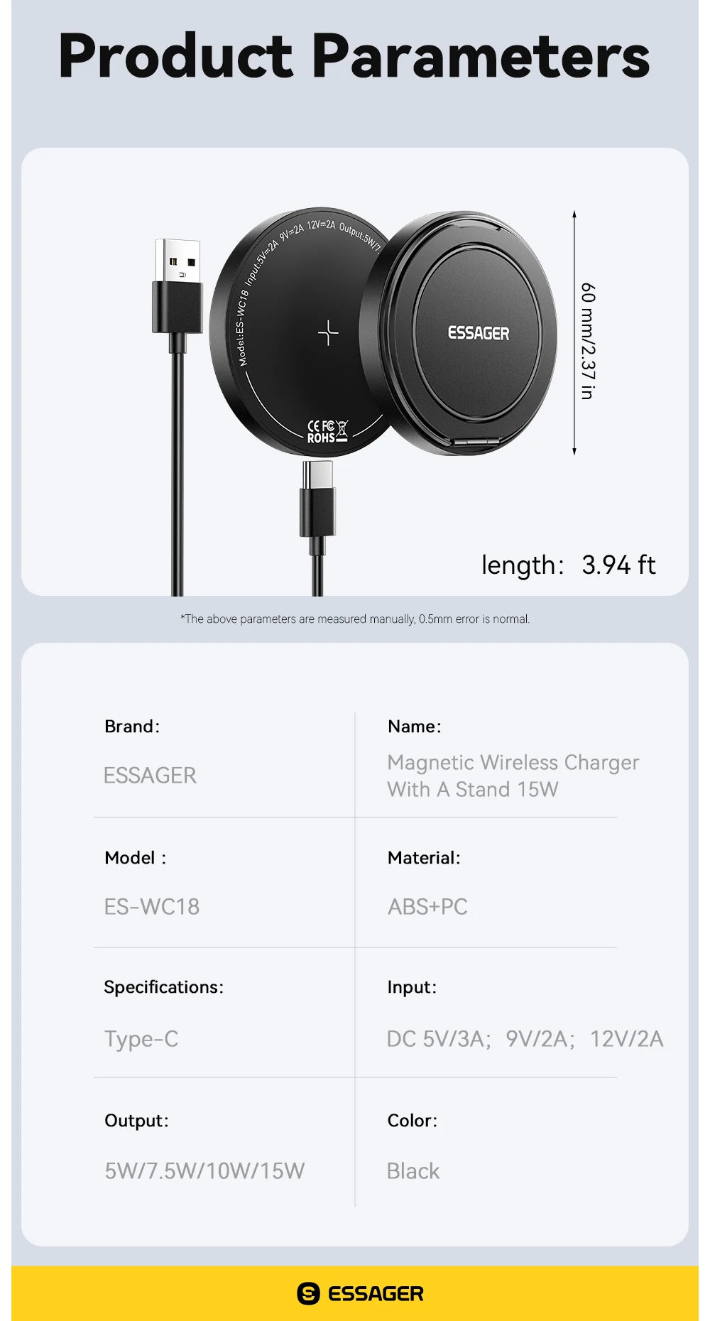 Magnetic 15W Wireless Charger Fast Charging Pad Stand