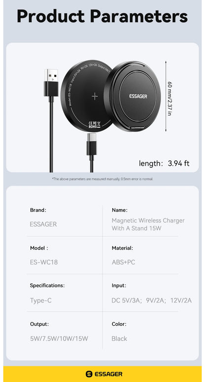 Magnetic 15W Wireless Charger Fast Charging Pad Stand