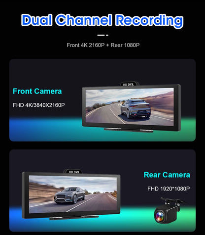 10/11.26 Inch 4K DVR Wireless CarPlay & Android Auto Dash Cam