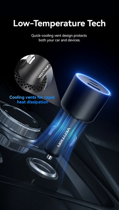 Vention 165W USB C Car Charger 3-Port Charging Adapter