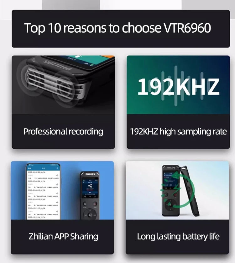 Philips VTR6960 100% Original  Voice Recorder 192K HD Recording