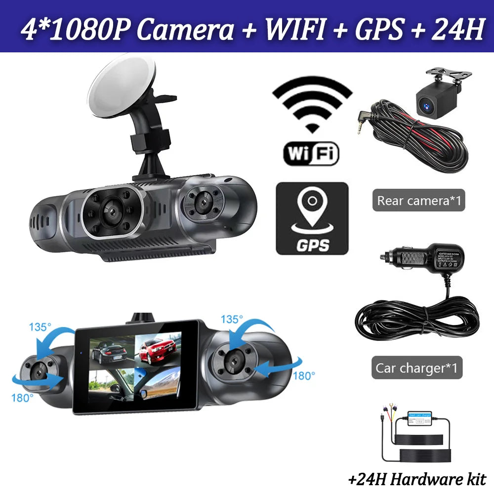 360 Degree Car DVR 4*1080P Video Recorder WIFI GPS Dash Cam