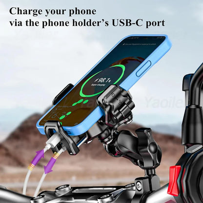 Motorcycle Phone Holder Shockproof 15W Wireless Charger
