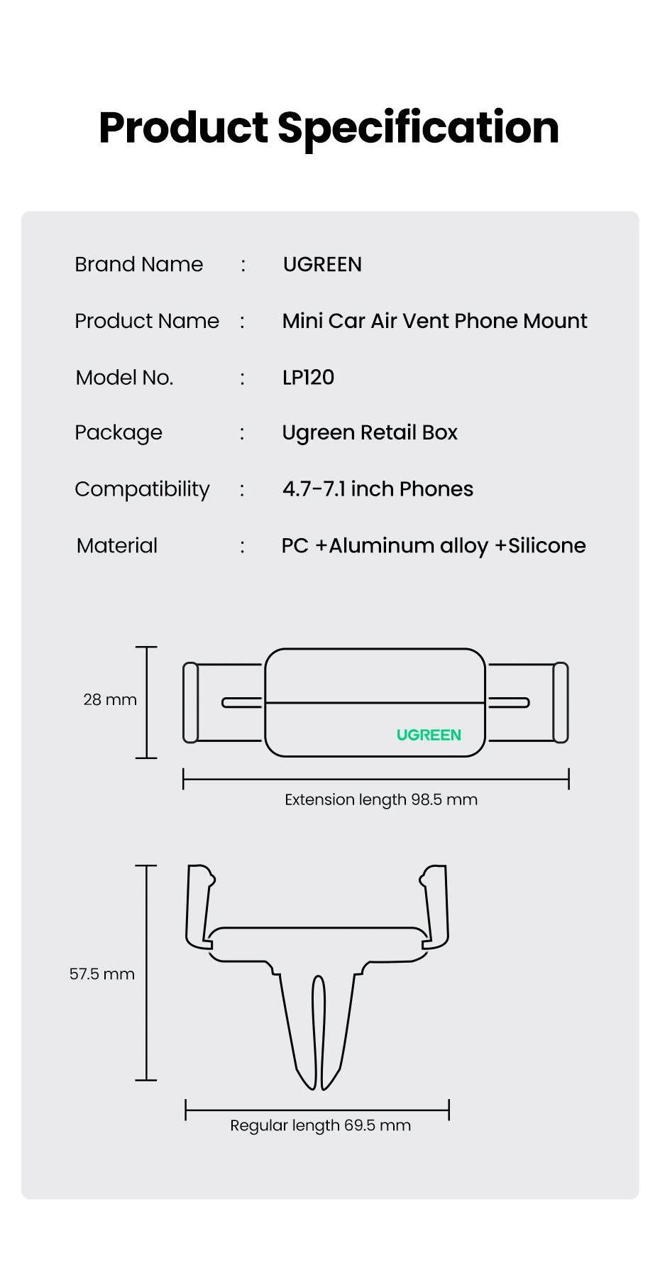 UGREEN Car Phone Holder Stand For Mobile Phone Air Vent
