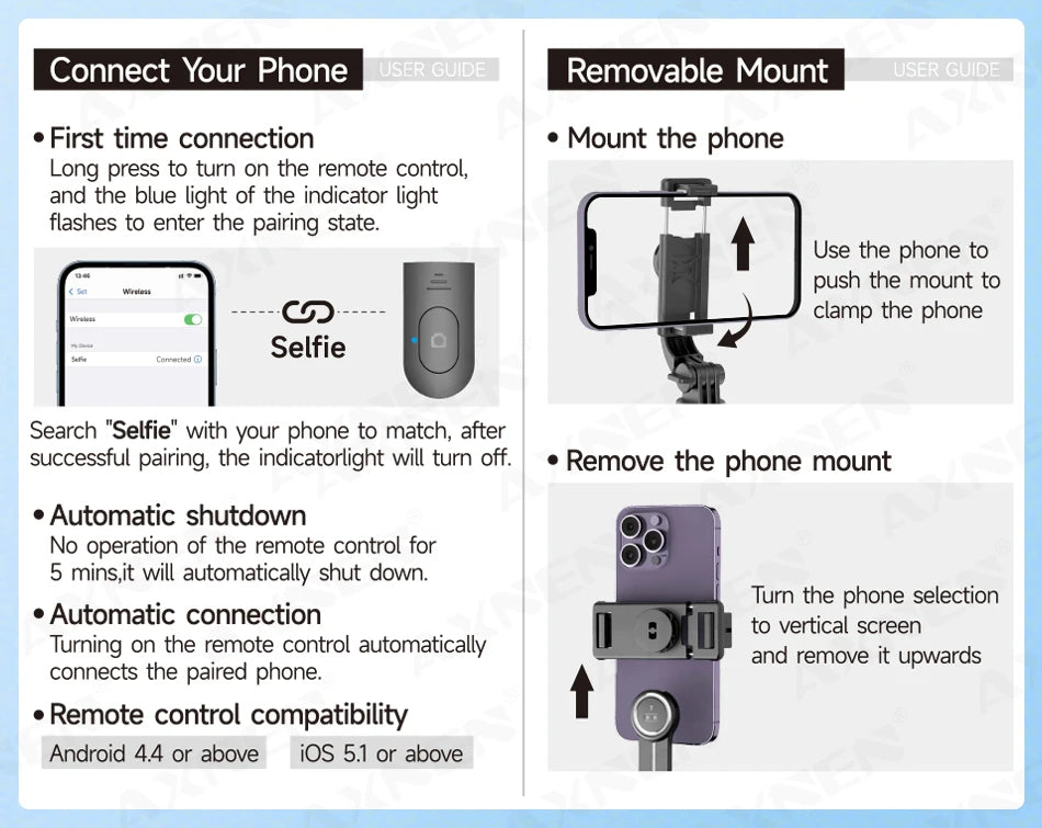 Bluetooth Selfie Stick Tripod Desktop Stand, Phone Holder