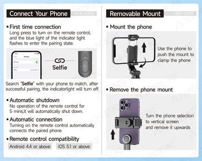 Bluetooth Selfie Stick Tripod Desktop Stand, Phone Holder