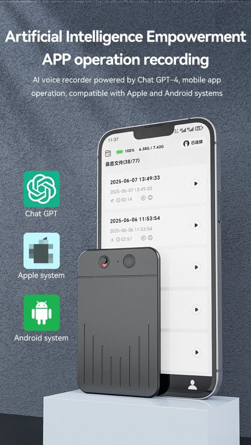 AI Voice Recorder APP Control AI Notetaking Device