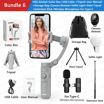 AXNEN 3-Axis Gimbal Handheld Self Stabilizer with Tripod