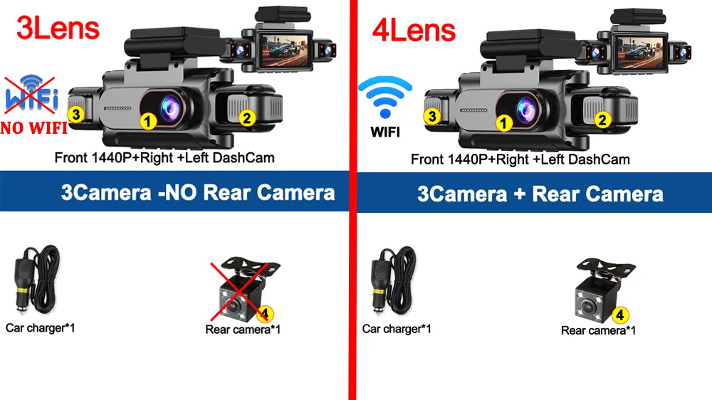 360°Auto Camera 1080P Video Recorder 3/4 Lens WIFI DashCam