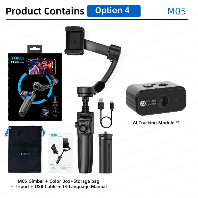 Foldable 3-Axis Phone Gimbal Stabilizer with Telescopic Rod