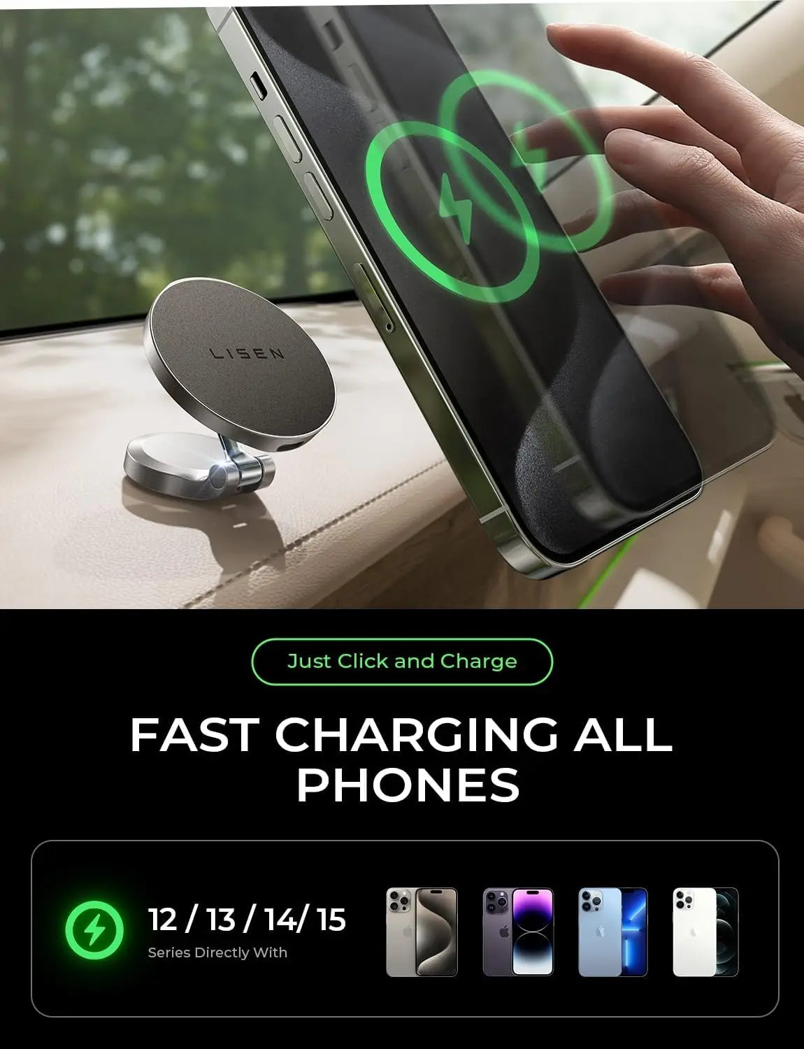 LISEN for Magsafe Car Mount Charger Wireless Car Charger  Holder
