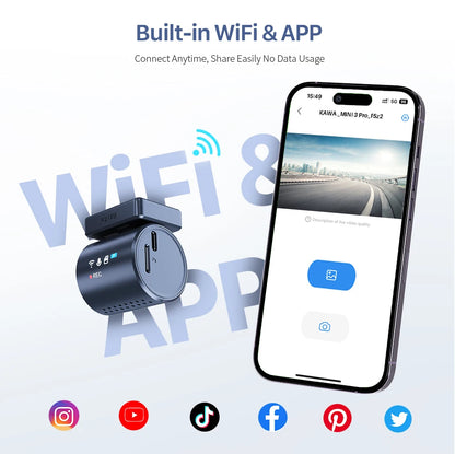 2K KAWA MINI 3 Pro Cameras for Car DVR Tiny Dash Cam