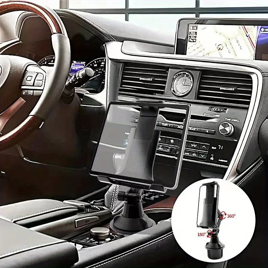 Car Cup Holder Tablet & Phone Mount with Heavy Duty Base