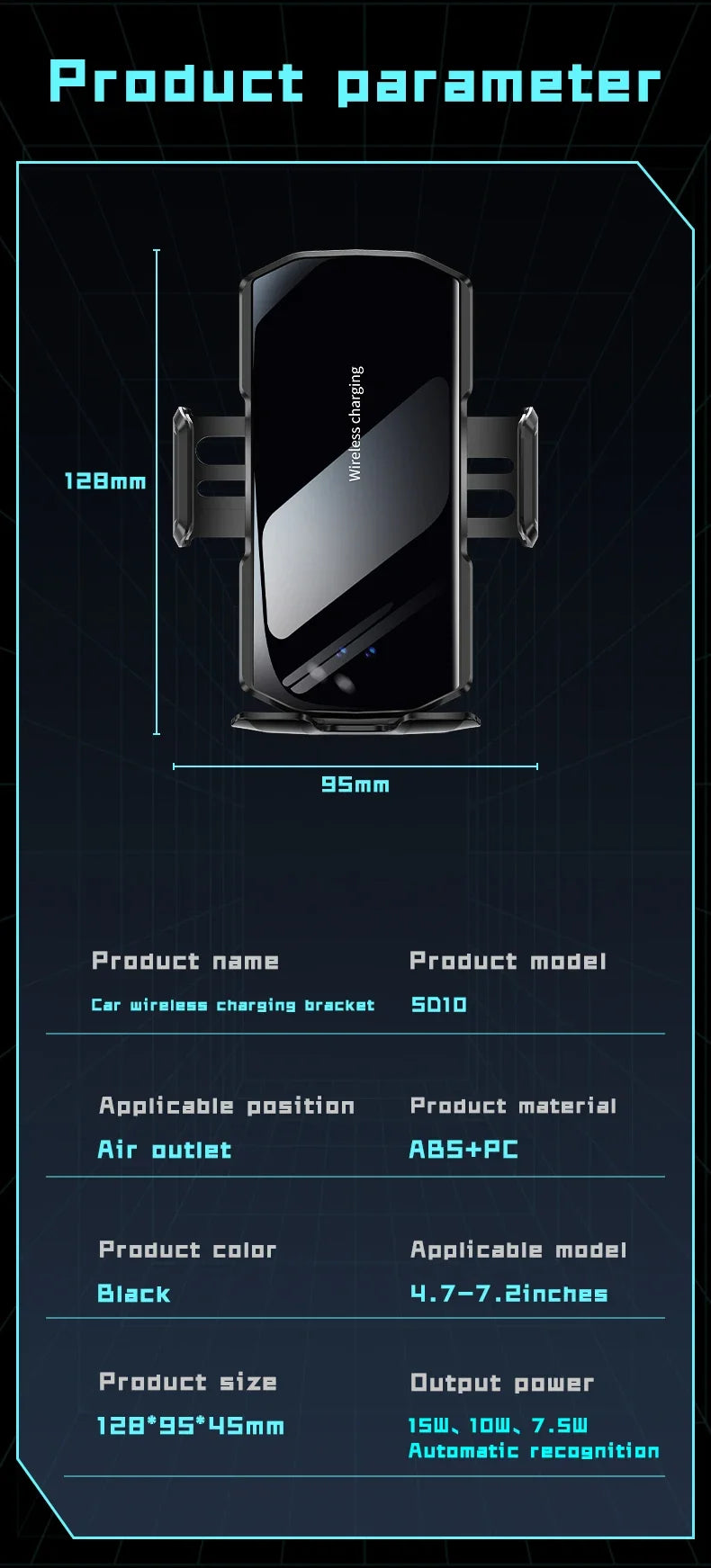 Wireless Car Air Vent Phone Holder 15W Fast Charging