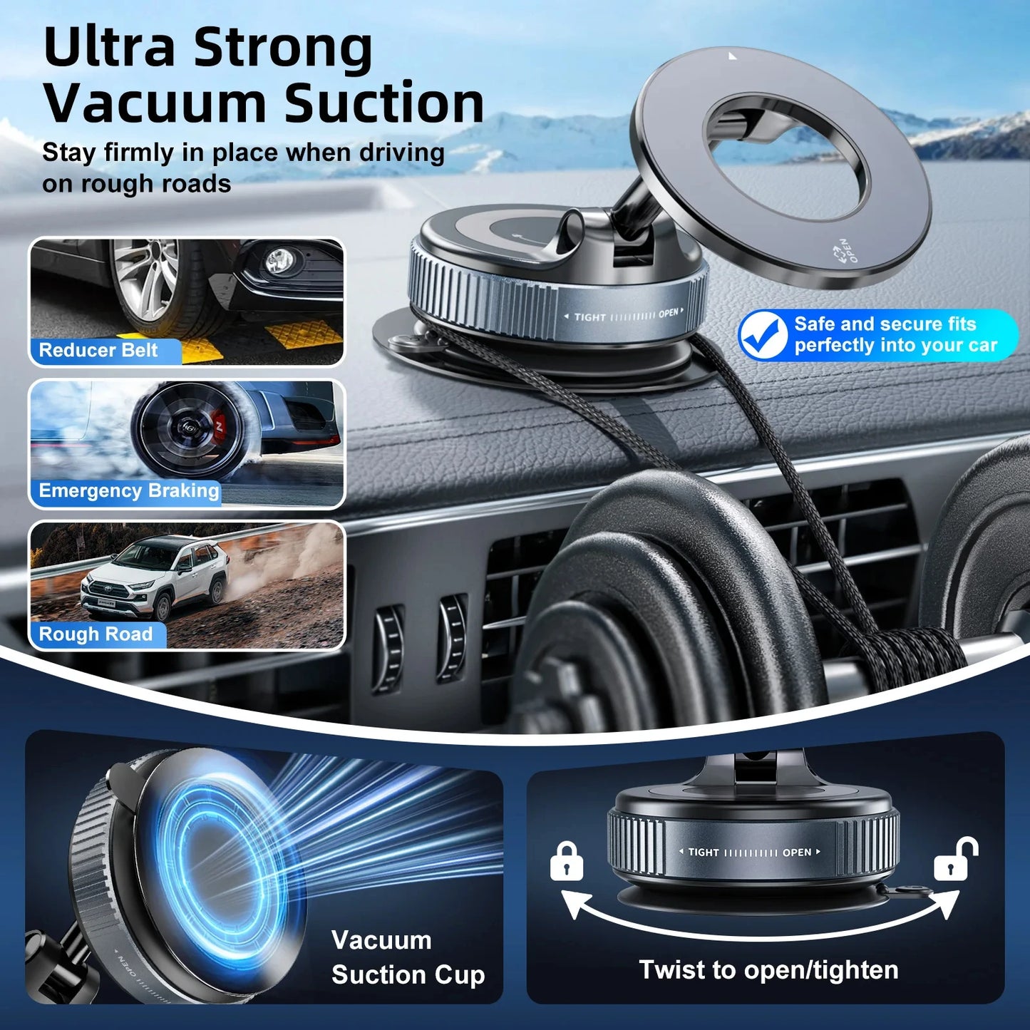Car Phone Magnetic Stand Mechanical Vacuum Suction Cup Holder
