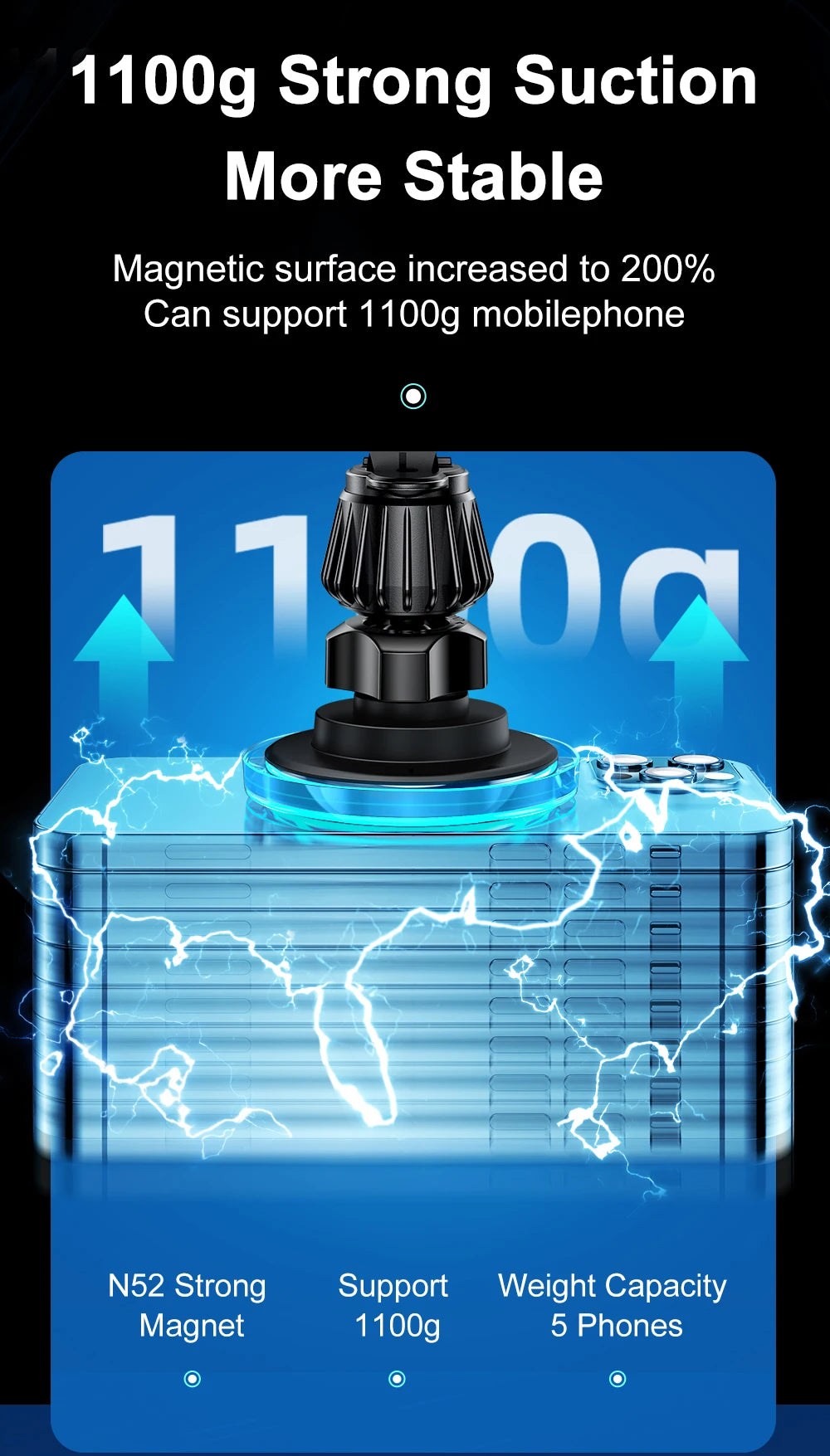 Car Phone Holder Magnetic Wireless Charger With Blue Light