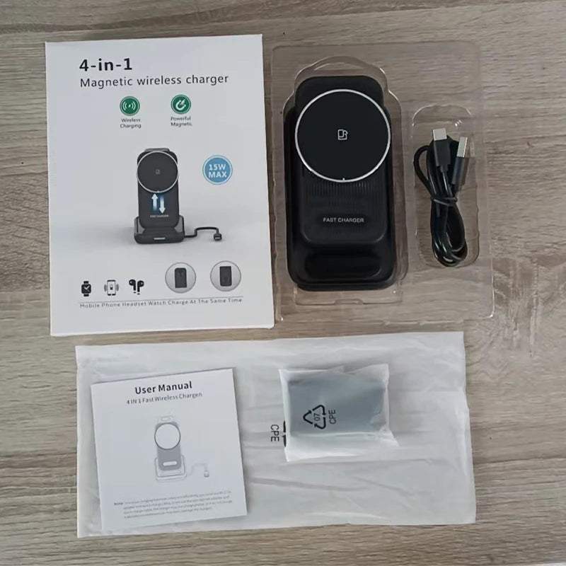 15W 4 in 1 QI2 Magnetic Folding Wireless Charger Fast Charging