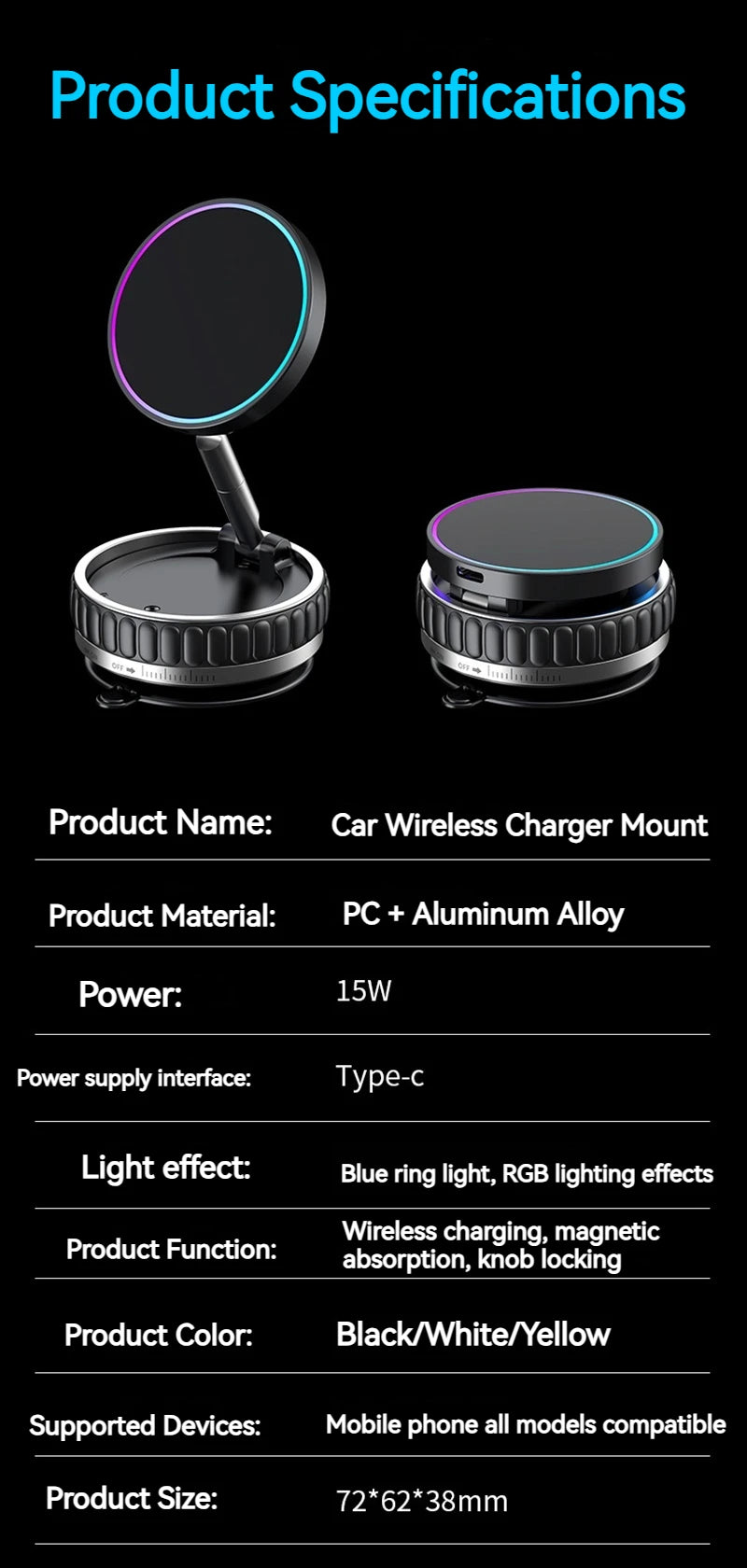 15W Universal Car Magnetic Phone Wireless Charging Holder