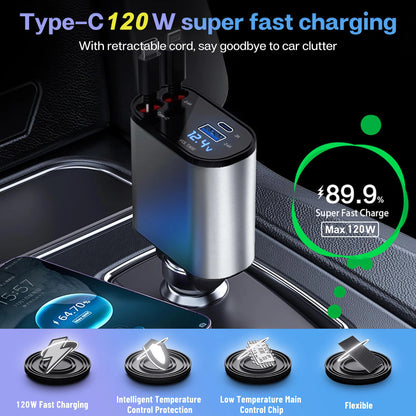 4 IN 1 Retractable Car Charger Mobile Phone USB PD Type C