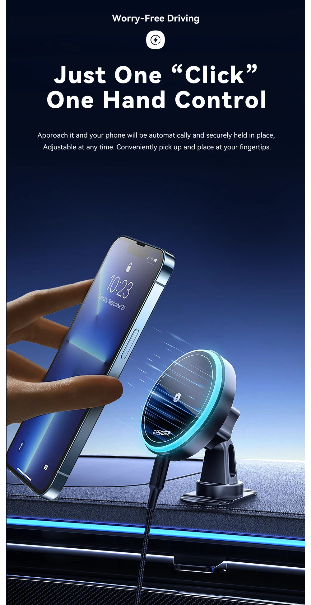 Essager 15W Magnetic Wireless Car Phone Holder Adjustable