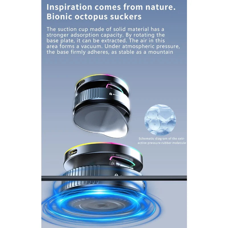 15W Vacuum Suction Magnetic Wireless Charger Phone Holder