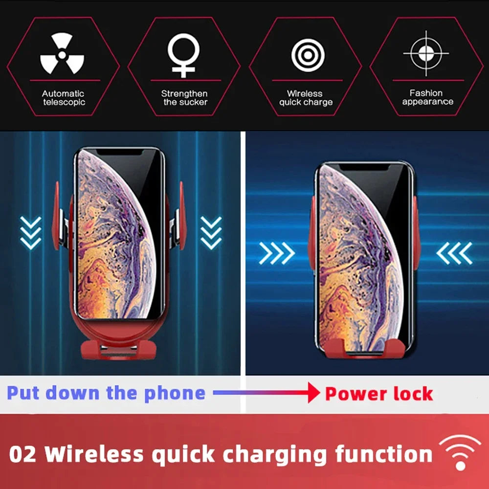 Fashion Qi Fast Wireless Charger Car Phone Holder Smart  Sensor