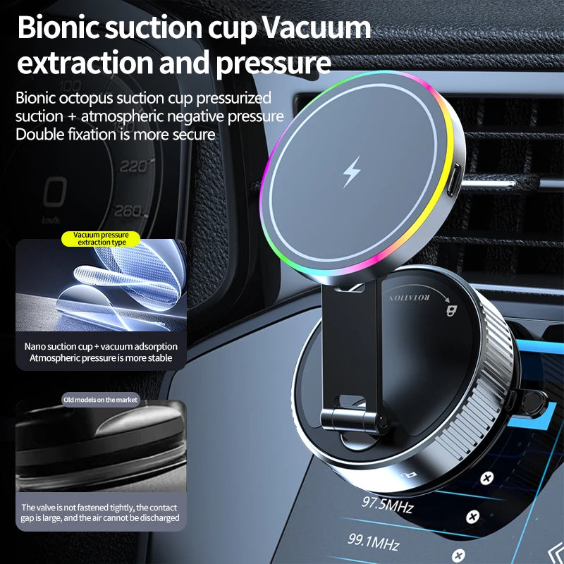 15W Vacuum Suction Magnetic Wireless Charger Phone Holder
