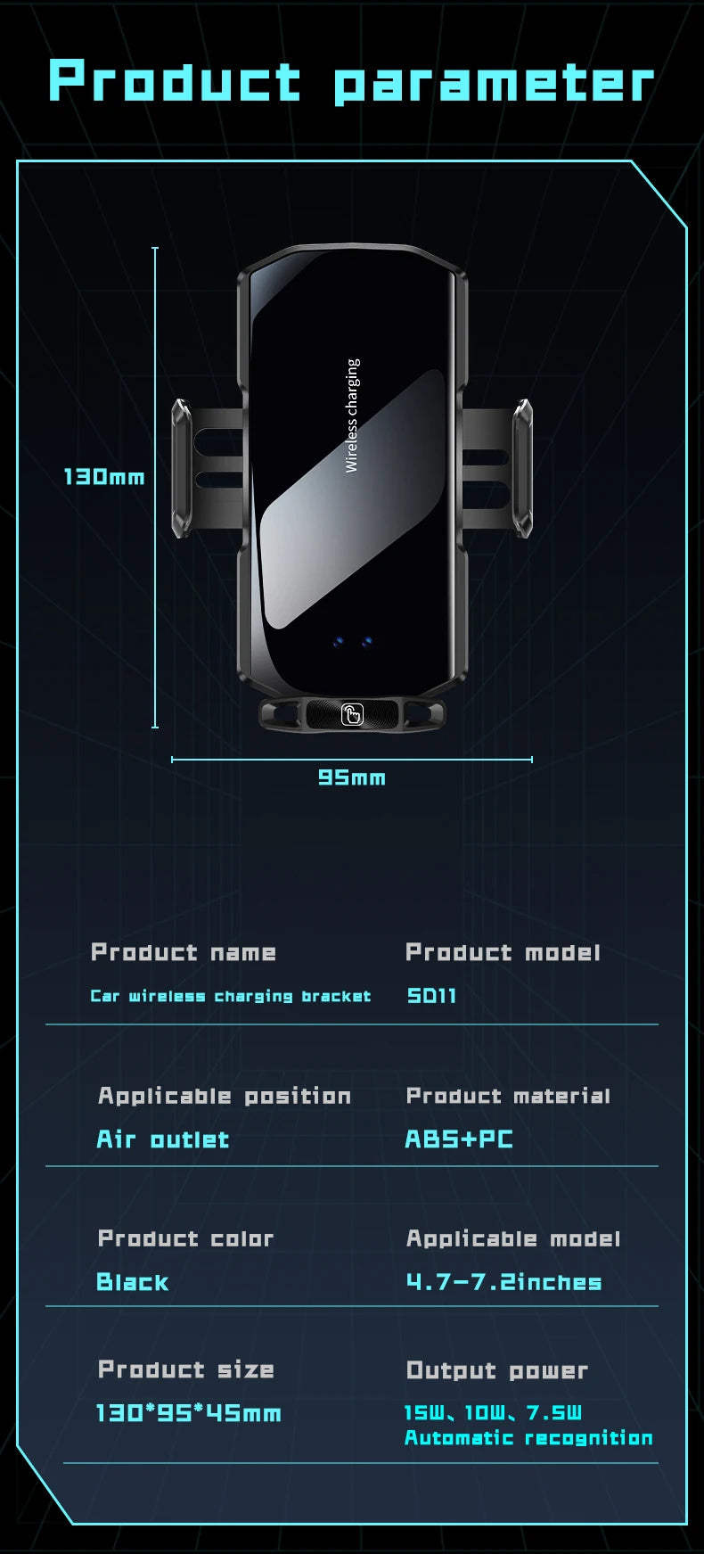 Wireless Car Phone Holder Stand 15W Fast Charge Touch Control