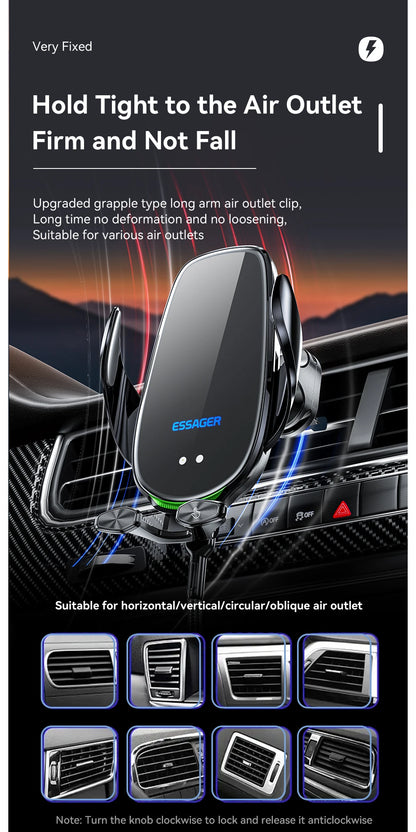 Essager Qi 15W Wireless Charger Car Phone Holder In Car Air Vent