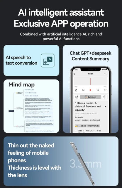 AI Voice Recorder with Display Screen 8-256GB Intelligent Note
