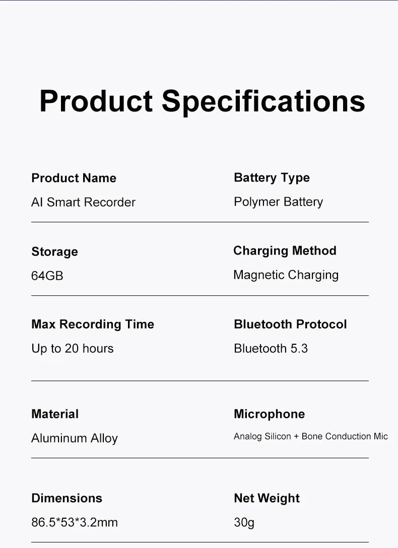 New Ultra-thin T8 Intelligent AI Voice Recorder Transcription