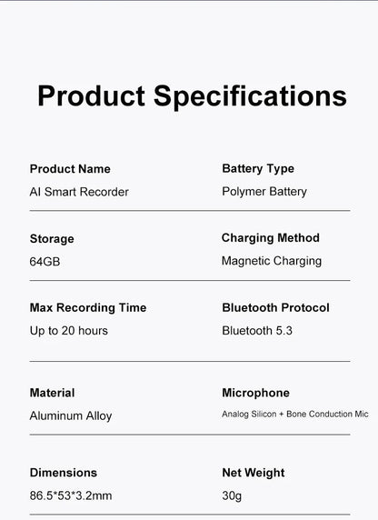 New Ultra-thin T8 Intelligent AI Voice Recorder Transcription