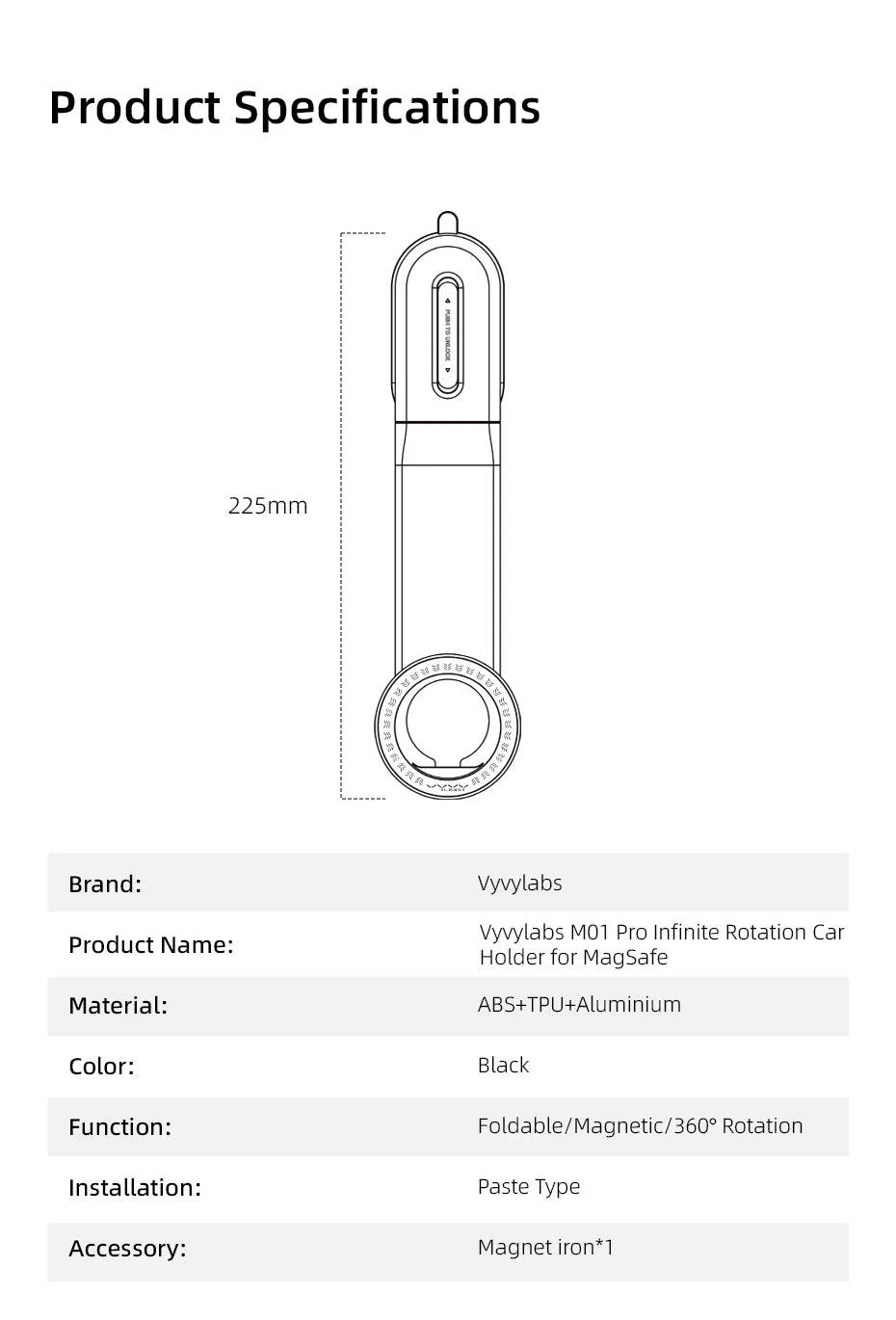 VYVYLABS 15W Magnetic Wireless Charging Phone Holder Charger