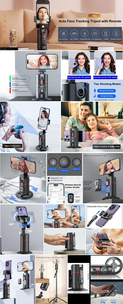 Auto Face Tracking Tripod 360° Rotation Smart Auto Tracking