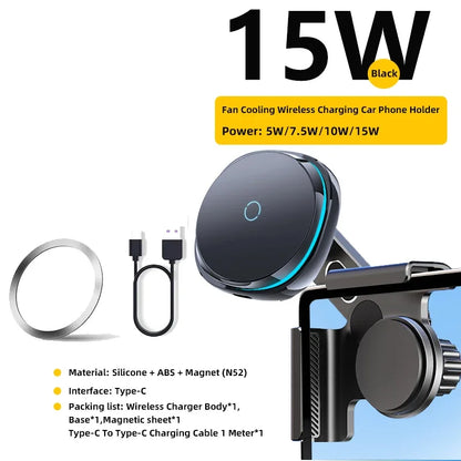 Car Phone Mount Holder 15W Magnetic Wireless Charger