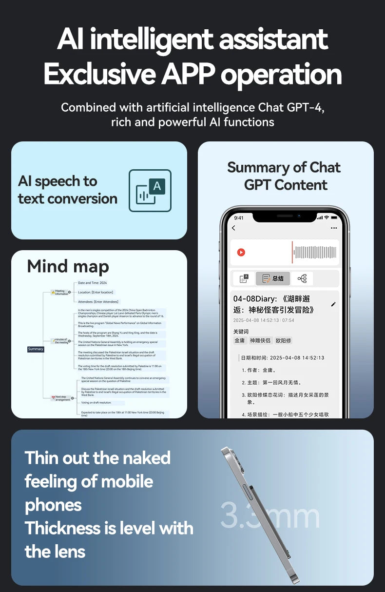 Ultra-Thin 180 Languages AI Voice Recorder Online Translator