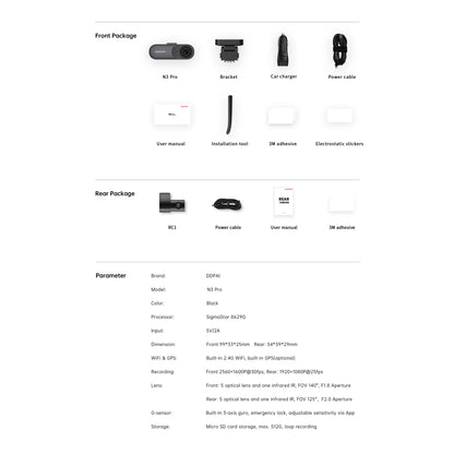 DDPAI Mola N3 Pro Dash Camera Driving Vehicle Cam