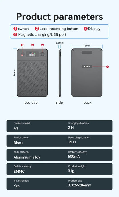 AI Voice Recorder with Display Screen 8-256GB Intelligent Note