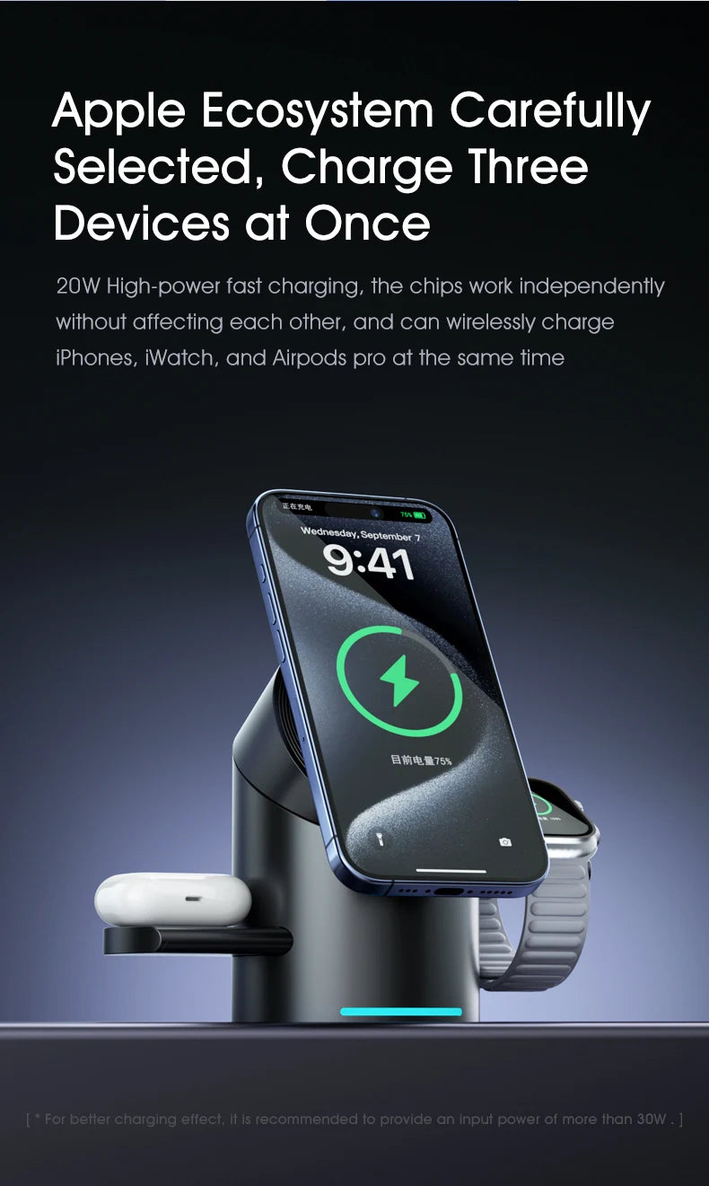 3 In 1 Magnetic Touch Button Wireless Charger For Android iPhone iWatch
