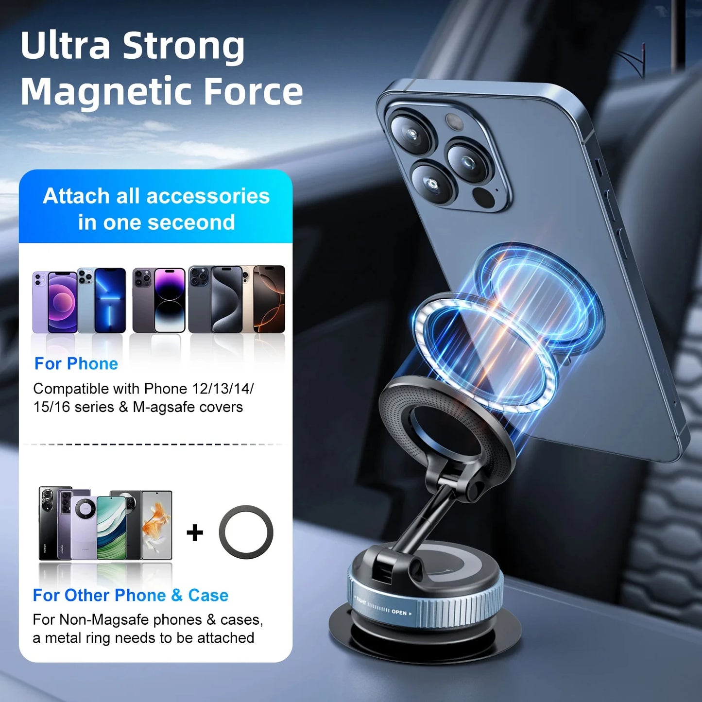 Car Phone Magnetic Stand Mechanical Vacuum Suction Cup Holder