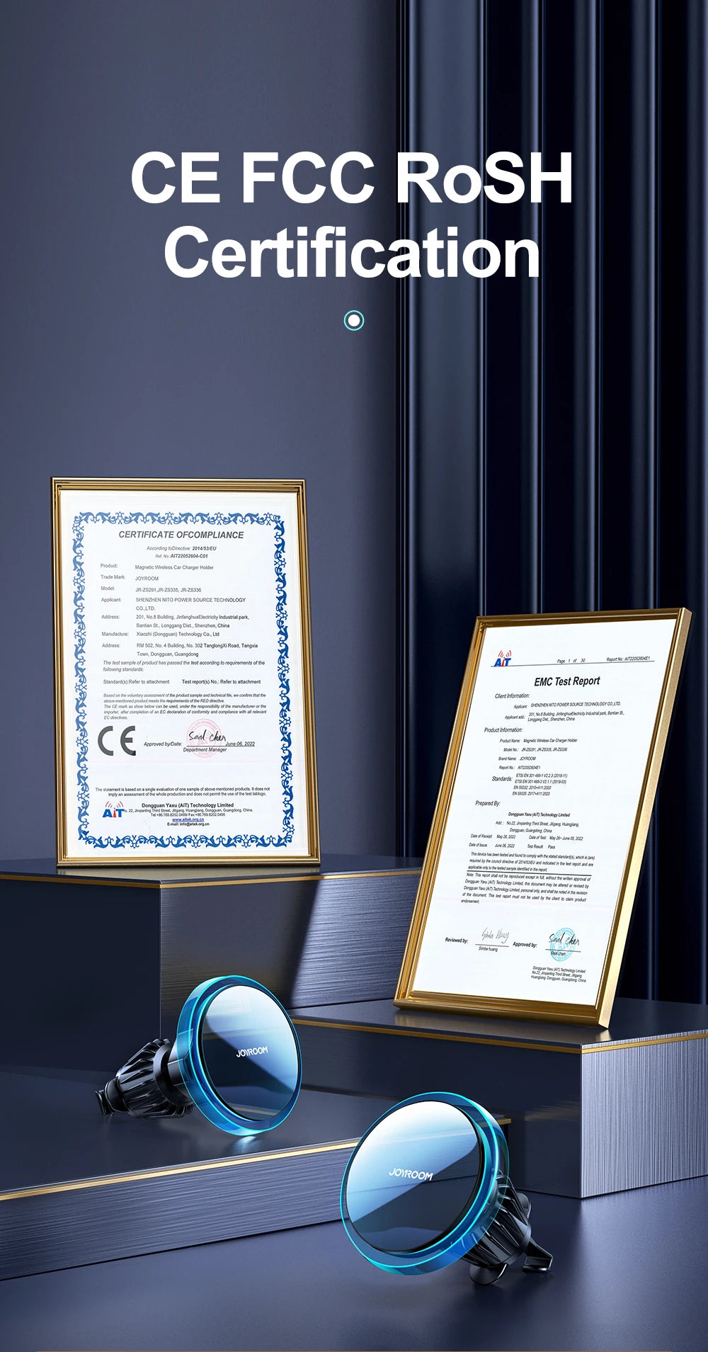 Car Phone Holder Magnetic Wireless Charger With Blue Light