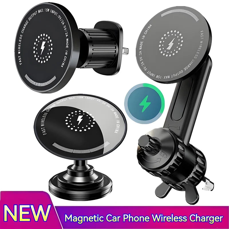 15W Car Magnetic Wireless Charger Holder with Metal Body - Fits Vent