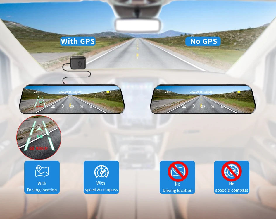 E-ACE 2K Car DVR WIFI GPS Stream Media Mirror Optional