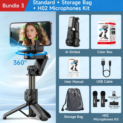AXNEN AI Desktop Gimbal Tripod Extendable Selfie Stick