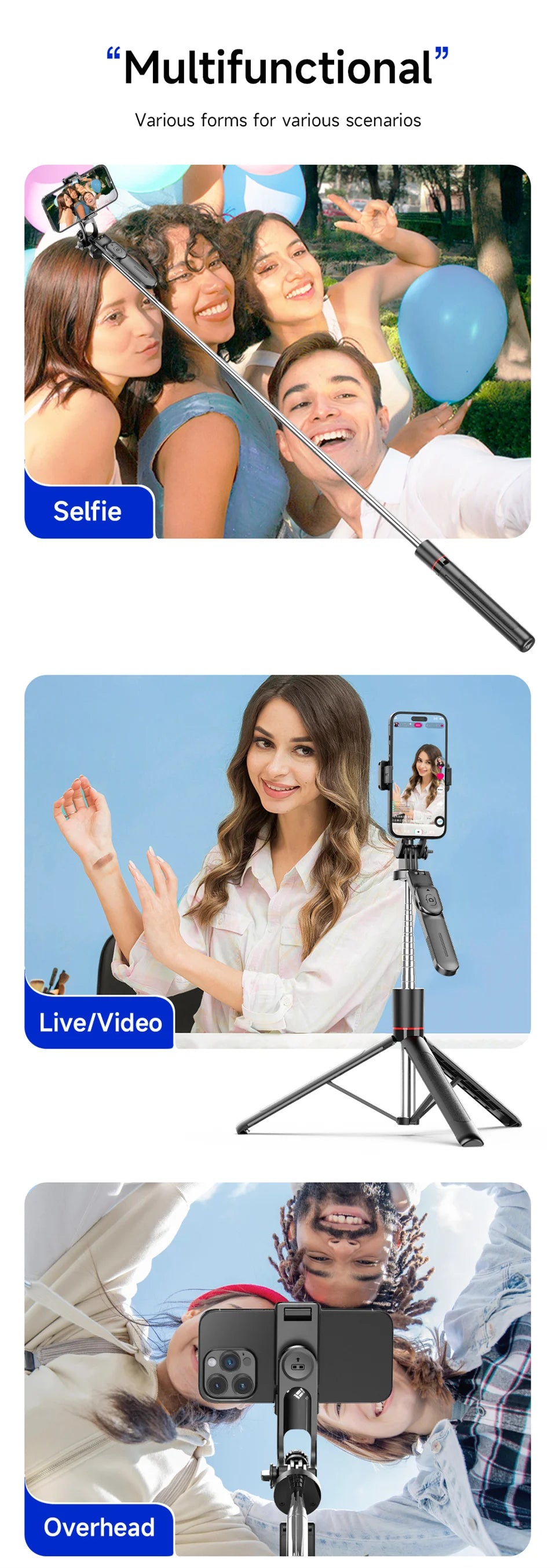 Selfie Stick Tripod with 1708mm Long Monopod Fill Light