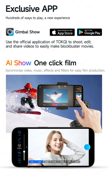 Foldable 3-Axis Phone Gimbal Stabilizer with Telescopic Rod