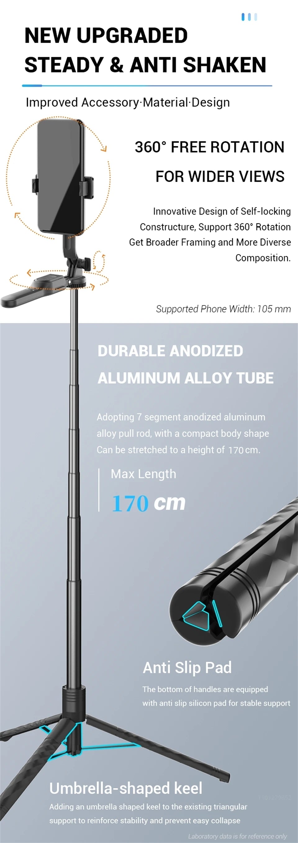 FANGTUOSI 1750mm Wireless Selfie Stick Tripod Stand