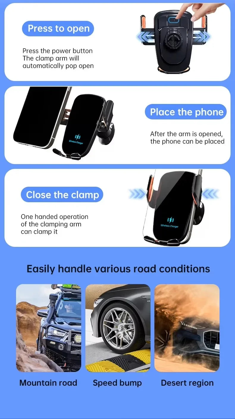 Wireless Car Charger Fast Charge Manual Clamping Air Vent
