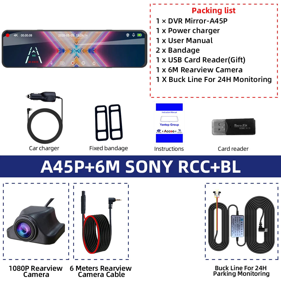 4K Rearview Mirror Driving Recorder HD Night Vision Loop