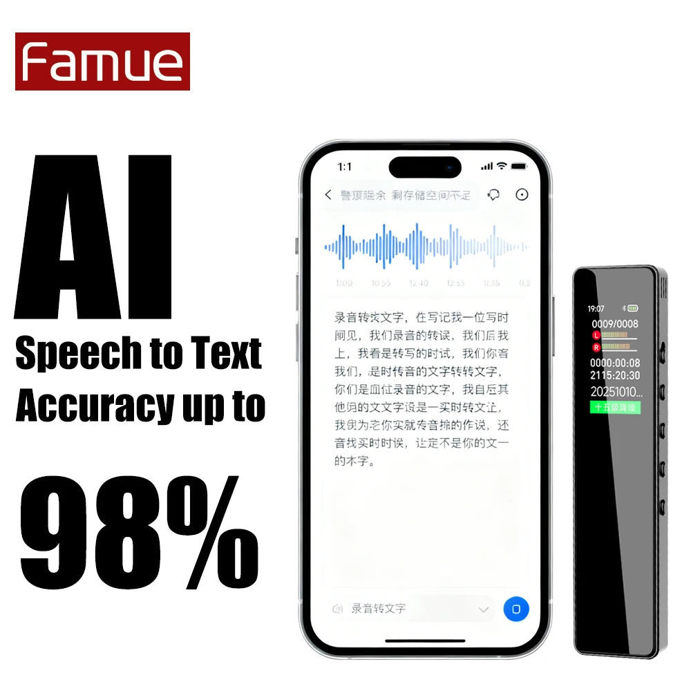Famue Ai Voice Recorder with Text Transcription Mini Portable